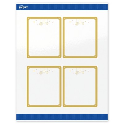 Avery Labels, 4" x 3-1/3", Gold-Metallic Ornaments, Glossy, 40ct