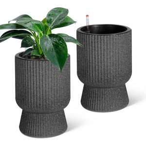 14.2 in. Planter with Water Level Monitors, Hidden Water Storage Tank, Self-Watering for Indoor, Outdoor Use, Set of 2 - 1 of 4