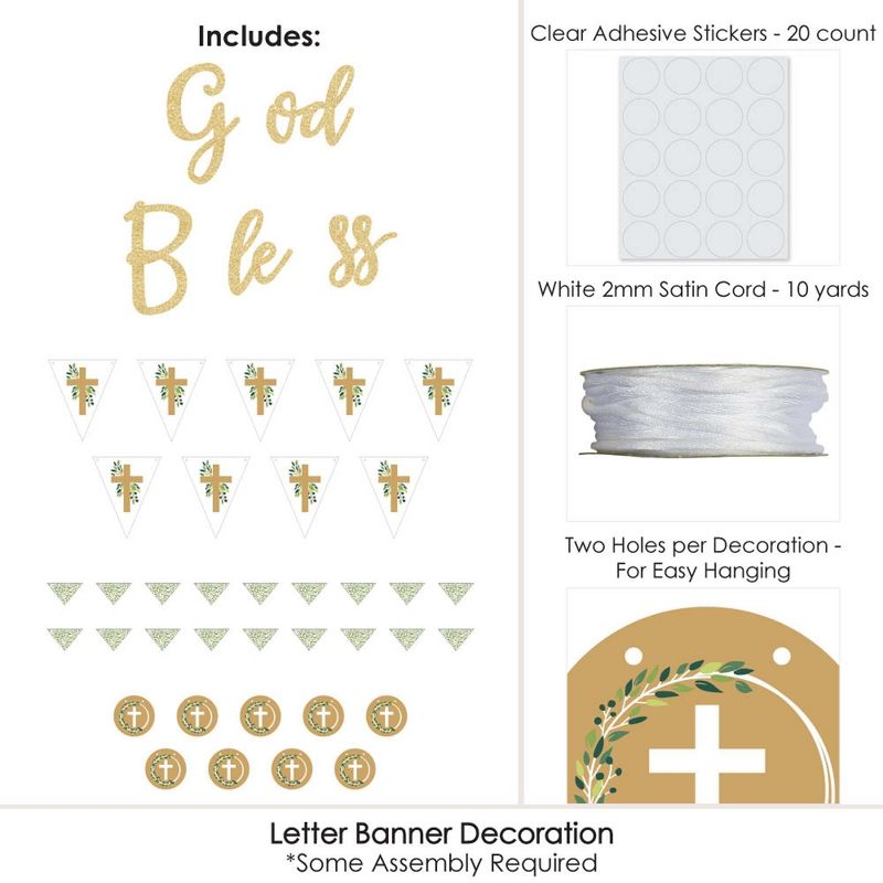 Big Dot of Happiness Elegant Cross -  Party Letter Banner Decor- 36 Banner Cutouts and No-Mess Real Gold Glitter God Bless Banner Letters, 3 of 9