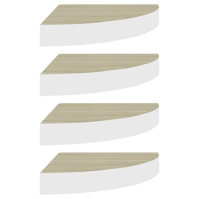 vidaXL Wall Corner Shelves 4 pcs Oak and White 9.8"x9.8"x1.4" MDF