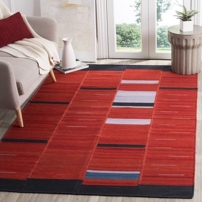 Red Handmade Wool Kilim Area Rug, 4' x 6'