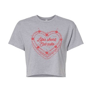 Women's - Instant Message - Eat Cake Heart Cropped Graphic T-Shirt - 1 of 4