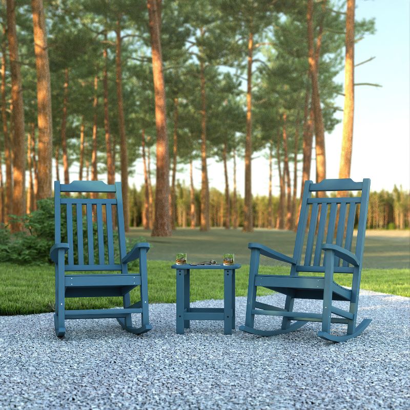 Emma and Oliver Set of 2 Indoor/Outdoor Poly Resin Rocking Chairs with Side Table, 2 of 13
