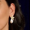 Ross-Simons Italian 13-18mm Baroque Pearl and 1.80 ct. t.w. CZ Flower Earrings in 18kt Gold Over Sterling - 3 of 4