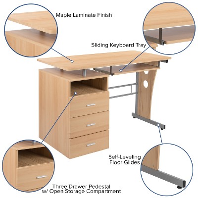 Maple Executive Pedestal Desk with Keyboard Tray and Storage Drawers