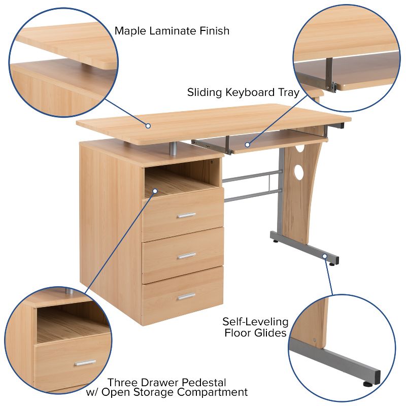 Flash Furniture Computer Desk with Three Drawer Single Pedestal and Pull-Out Keyboard Tray, 4 of 13