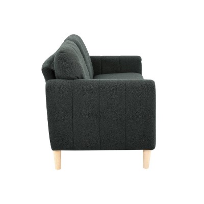 Charcoal Gray Tufted Faux Leather Lawson Sofa with Wood Legs