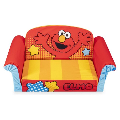 Marshmallow Furniture Kids 2-in-1 Flip Open Comfortable Foam Compressed  Lounging Sofa Chair and Extendable Sleeper Bed, Sesame Street Elmo