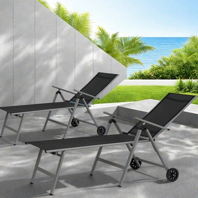 Syemin Pool Lounge Chairs with Wheels, 2PCS Comfortable Patio Lounge Chair , Outdoor Chaise Lounge, Adjustable Armrest, Black 74.8"*29.9"*28.7"