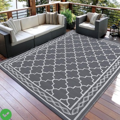 Outdoor Plastic Straw Rug 9x12 ft Reversible Patio Rug Outside Plastic Carpet,