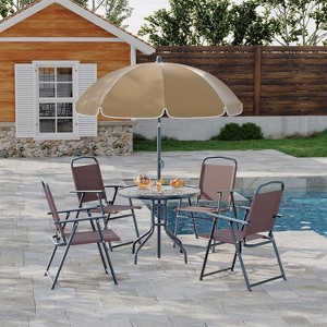 6 Pieces Outdoor Dining Set With Umbrella, Patio Table and 4 Folding Chairs With Umbrella, Garden Patio Furniture Set With Umbrellas, for Patio - 1 of 4