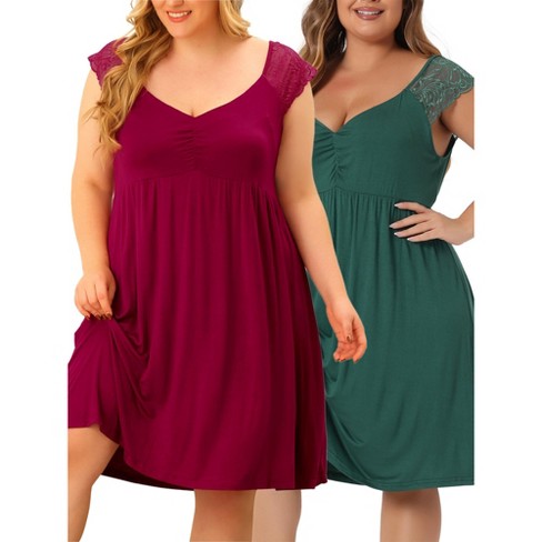 Agnes Orinda Women's Plus Size Lace Cap Sleeve Deep V Peplum Flowy ...