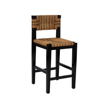 Storied Home Willowbrook Counter Height Barstool Black: Mahogany Frame, Handwoven Seagrass, No Assembly Required