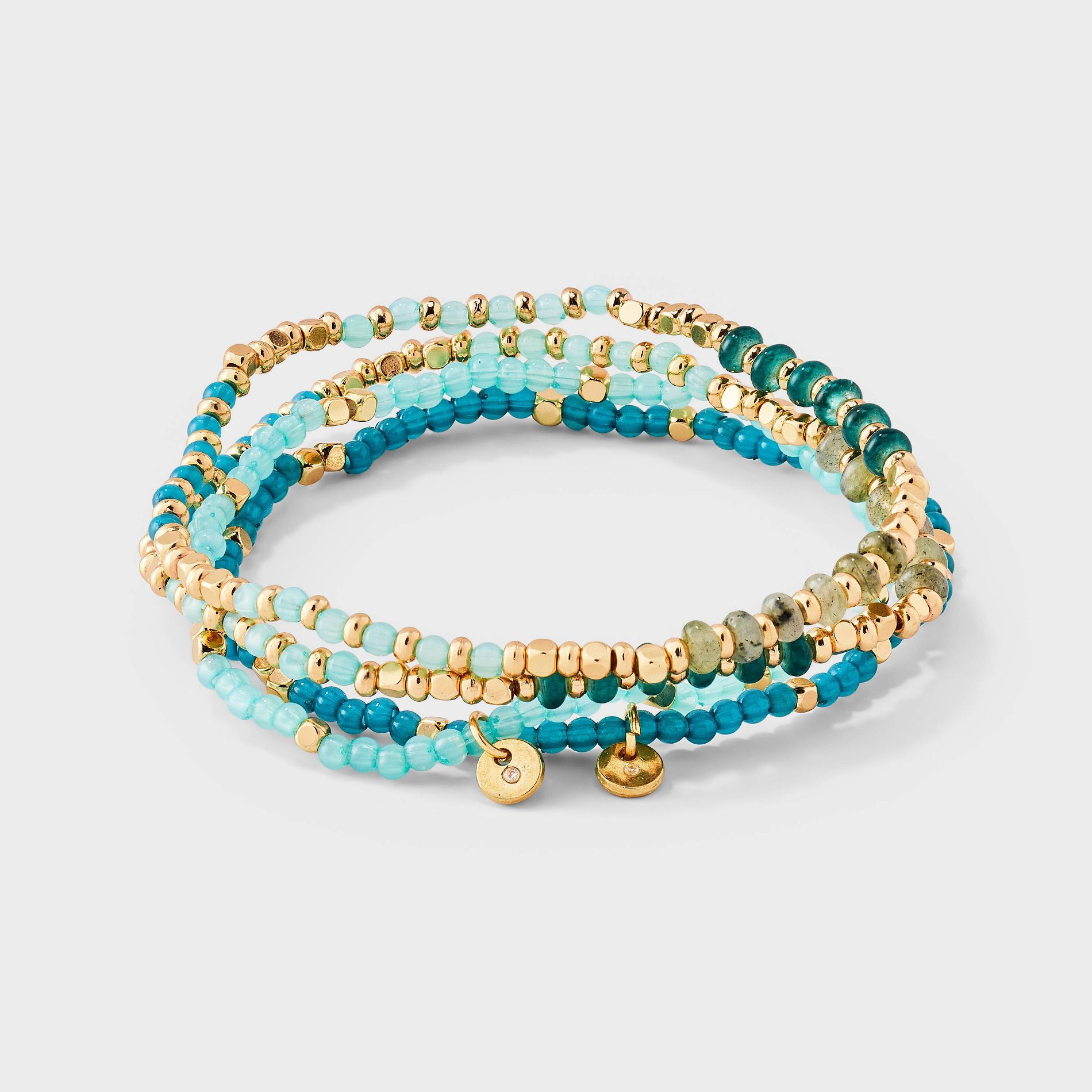 Semi Precious Labradorite Beaded Stretch Bracelet Set 4pc - Universal Thread™ Green
