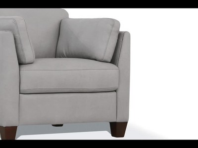 36" Dusty White Leather Accent Chair with Wooden Legs