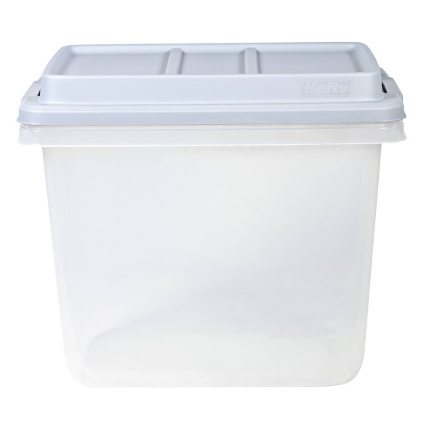 Tina de almacenamiento de plástico transparente Hefty 32qt con tapa apilable gris HI-RISE: asas de cierre, botes universales de utilidad 4