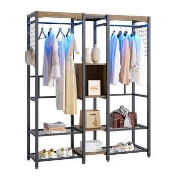 Bestier Metal Freestanding Wardrobe Storage Unit With Wooden Top Shelf ...