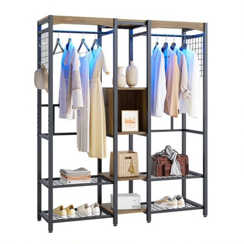 Freestanding Wardrobe Black Metal with Natural Wood - Brightroom™