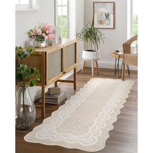 Scalloped Edge Area Rugs Modern Washable Bordered Geometric Soft Rug for Living Room Bedroom - 1 of 4