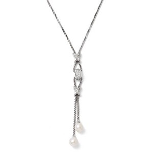 Black Bow Jewelry CZ and Freshwater Cultured Pearl Drop Necklace in Sterling Silver - 1 of 4