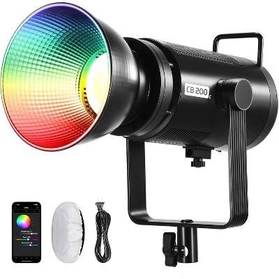 MaseiKar 200W RGBWW COB LED Video Light with Diffuser, APP/2.4G Control, 2500K-7500K 23000lux Bowens Mount Silent Lighting for Photography Video