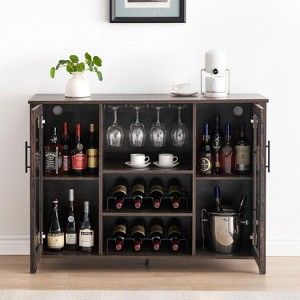 Bar Cabinet, Built - in Wine/Glass Rack, Liquor Storage Unit, Wine & Coffee Kitchen Sideboard Buffet for Living & Dining Room (47.2"-Dark Rustic Oak) - 1 of 4