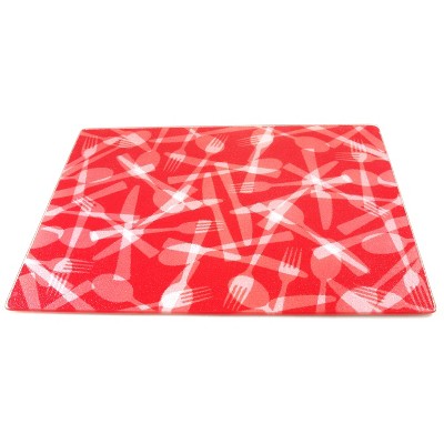BigKitchen Strawberry Flatware Tempered Glass Rectangular Cutting Board, 12 x 15 Inch