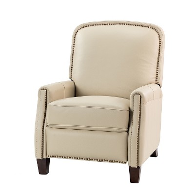 Deborah Modern Wooden Upholstery Modern Genuine Leather Recliner with Nailhead Trim for Living Room and Bedroom  | ARTFUL LIVING DESIGN