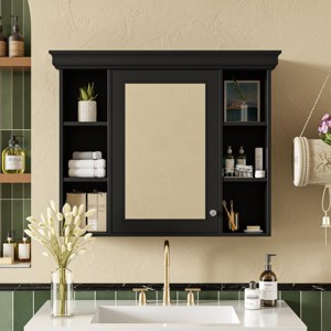 SEVOBAL Bathroom Storage Cabinet Wall Mounted Medicine Cabinet with Mirror and Concealed Storage, Black, 35.5"*7.16"*28.74" - 1 of 4