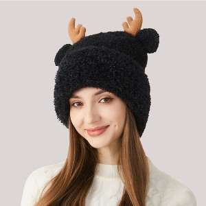 Anna-Kaci Women's Reindeer Antler Fleece Hat - Cute & Warm Winter Accessory - 1 of 4