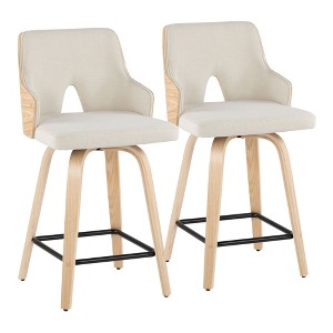 24" Fabric Contemporary Swivel Counter Stool with Peek-A-Boo Wood Back and Square Metal Footrest for Kitchen or Dining Area, Set of 2 - 1 of 4
