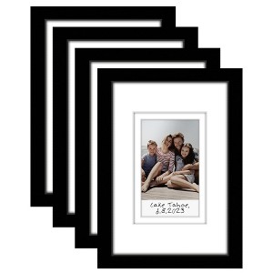 Americanflat 4x6 Picture Frame - Set of 4 - 2x3 with Mat for Instant-Print Photos - Black Mini Picture Frames with Shatter-Resistant Glass - 1 of 1
