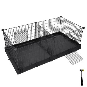 SONGMICS Guinea Pig Cages, Metal Grid Small Animal Playpen with Waterproof Washable Liner, 48.4 x 24.8 x 18.1 Inches, Black - 1 of 4
