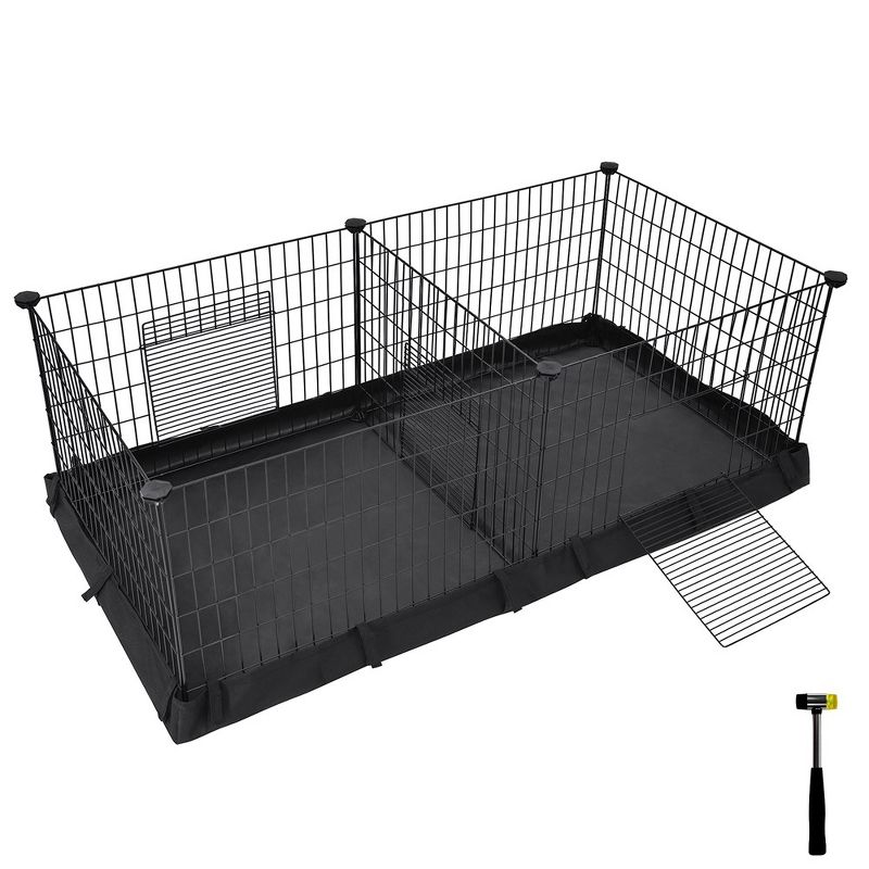 SONGMICS Guinea Pig Cages, Metal Grid Small Animal Playpen with Waterproof Washable Liner, 48.4 x 24.8 x 18.1 Inches, Black, 1 of 5