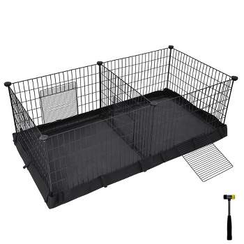 SONGMICS Guinea Pig Cages, Metal Grid Small Animal Playpen with Waterproof Washable Liner, 48.4 x 24.8 x 18.1 Inches, Black
