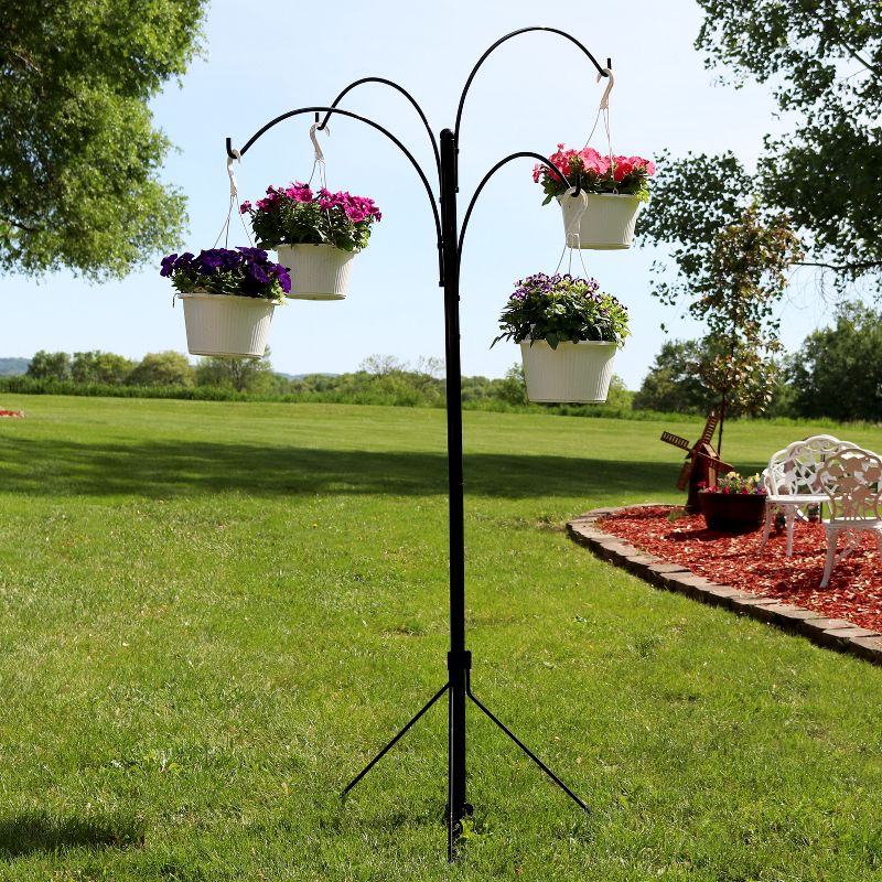 Sunnydaze Indoor/Outdoor 4-Arm Garden Hanging Basket Flower Plant Stand with Adjustable Arms - 84" - Black, 3 of 12
