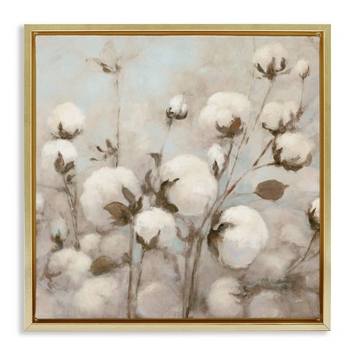 Stupell Industries Neutral Cotton Flower Painting, 18" x 18"