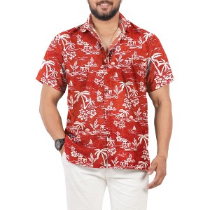 LA LEELA Men's Hawaiian Shirt Luau Vacation Summer - 1 of 4