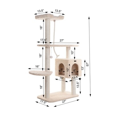 57" Beige Faux Fur and Sisal Cat Tree with Condo