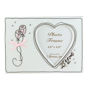Roman 4" x 4" Wedding 25th Anniversary Porcelain Photo Picture Frame - Silver - 1 of 3