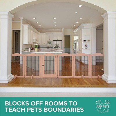 Walnut 6-Panel Freestanding Pet Gate with Door