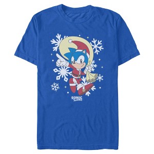 Mens Sonic the Hedgehog Snowflake Santa Costume Gift Bag T Shirt - 1 of 4