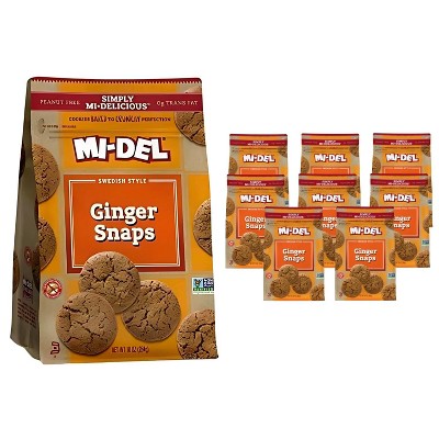 Mi-Del Ginger Snaps - Crunchy Ginger Cookies Made with Real Ginger - Swedish Ginger Snaps Cookies  (Pack of 8)
