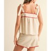 Women's Red Trim Linen Shorts - MIOU MUSE S - 2 of 3