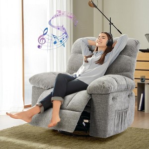 Rocking Recliner Chair, 360° Swivel Rocker Chair for Living Room, Upholstered Fabric Glider Nursery Chair with Side Pockets - 1 of 4