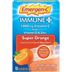 Emergen-C Immune+ 1000mg Vitamin C + Vitamin D & Zinc, Super Orange, 10 Count - 1 of 4