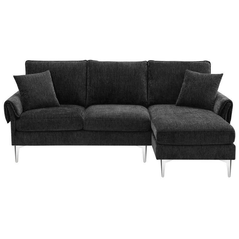 Convertible Sectional Sofa, Modern Upholstered Chenille L-Shaped Sofa Couch with 2 Pillows RE-ModernLuxe, 2 of 15