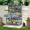 Outdoor 64.9" Potting Bench Table, Potting Bench with Lockable Wheels, Kitchen Island with Wood Frame and Stainless Steel Top-Coolbibila - 2 of 4