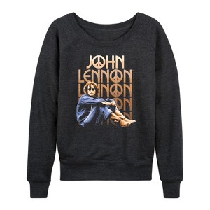 Women's - John Lennon - Vintage Look Lightweight French Terry Wide Neck Long Sleeve Shirt - 1 of 4
