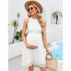 Maternity Halter Neck Dress Summer Casual Ruffle Sleeveless High Waisted Flowy Midi Dress Baby Shower Photoshoot - 4 of 4